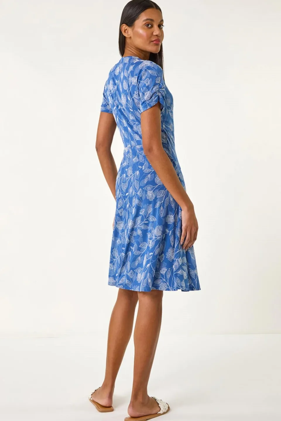 Dresses>Roman Blue Floral Print Ring Detail Midi Dress BlueFloral