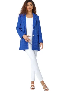 Coats & Jackets>Roman Blue Longline Boucle Textured Jacket