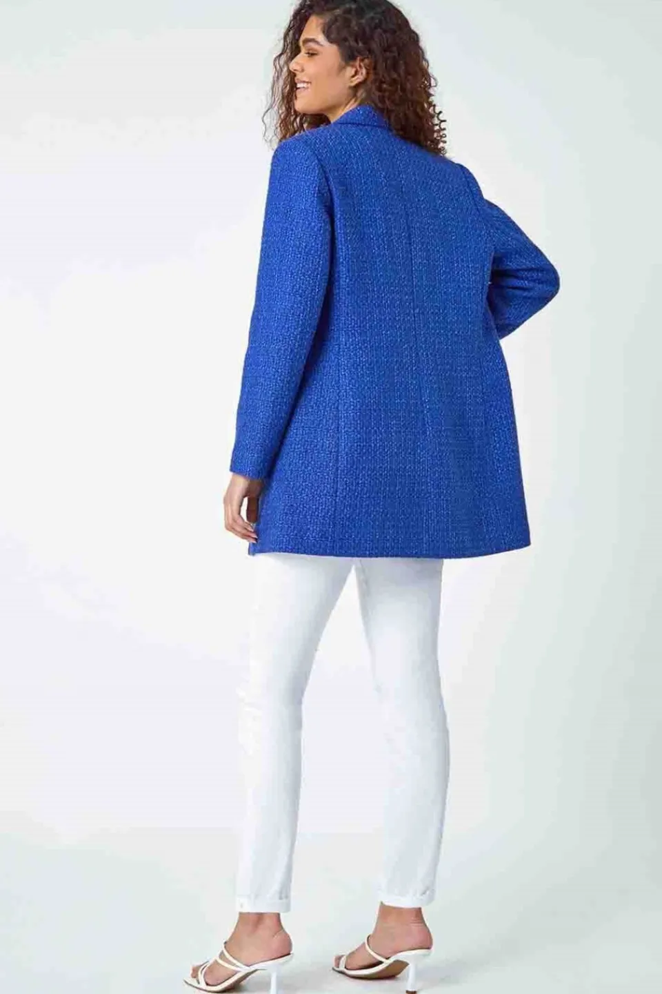 Coats & Jackets>Roman Blue Longline Boucle Textured Jacket