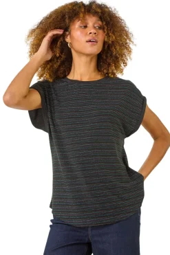 T-Shirts>Roman Blue Metallic Stripe Stretch T-Shirt
