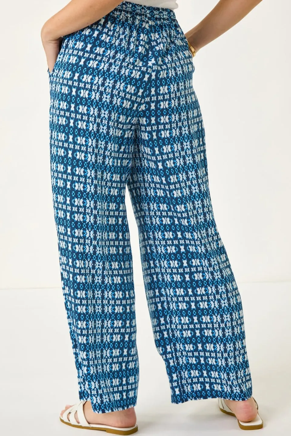 Trousers>Roman Blue Petite Aztec Wide Leg Trouser