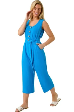 Jumpsuits & Playsuits>Roman Blue Petite Button Front Jumpsuit