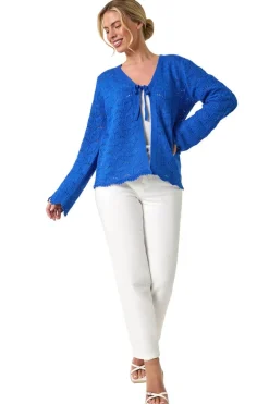 Tops>Roman Petite Knitted Tie Cardigan Blue