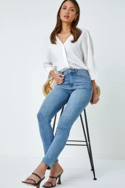 Jeans & Jeggings>Roman Blue Slim Leg Stretch Mom Jeans