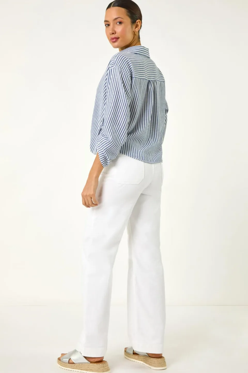 Blouses & Shirts>Roman Blue Twisted Hem Striped Shirt