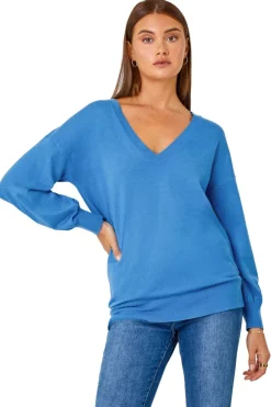 Tops>Roman V-Neck Stretch Jumper Blue