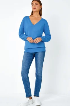 Tops>Roman V-Neck Stretch Jumper Blue