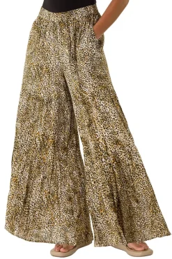 Trousers>Roman Brown Animal Print Tiered Palazzo Trouser