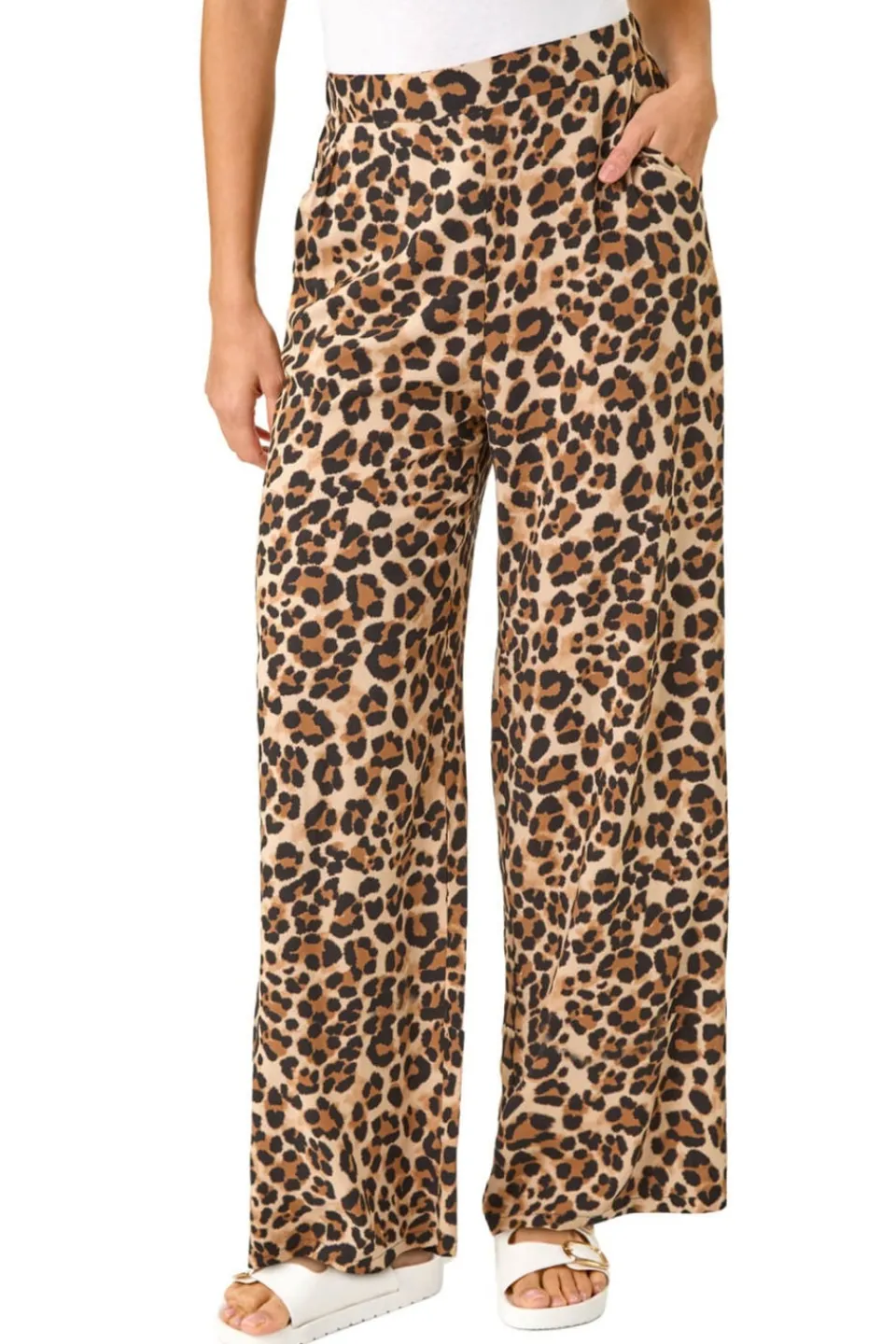 Trousers>Roman Camel Animal Print Wide Leg Trouser