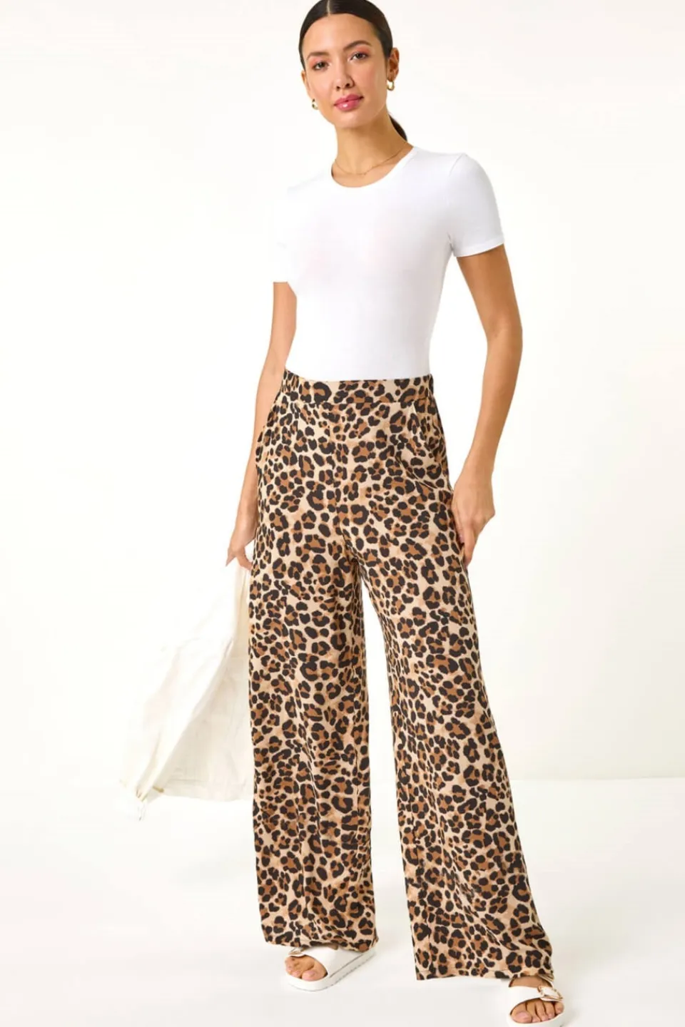 Trousers>Roman Camel Animal Print Wide Leg Trouser