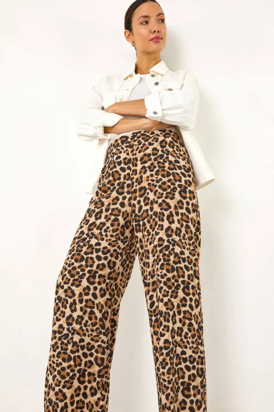 Trousers>Roman Camel Animal Print Wide Leg Trouser