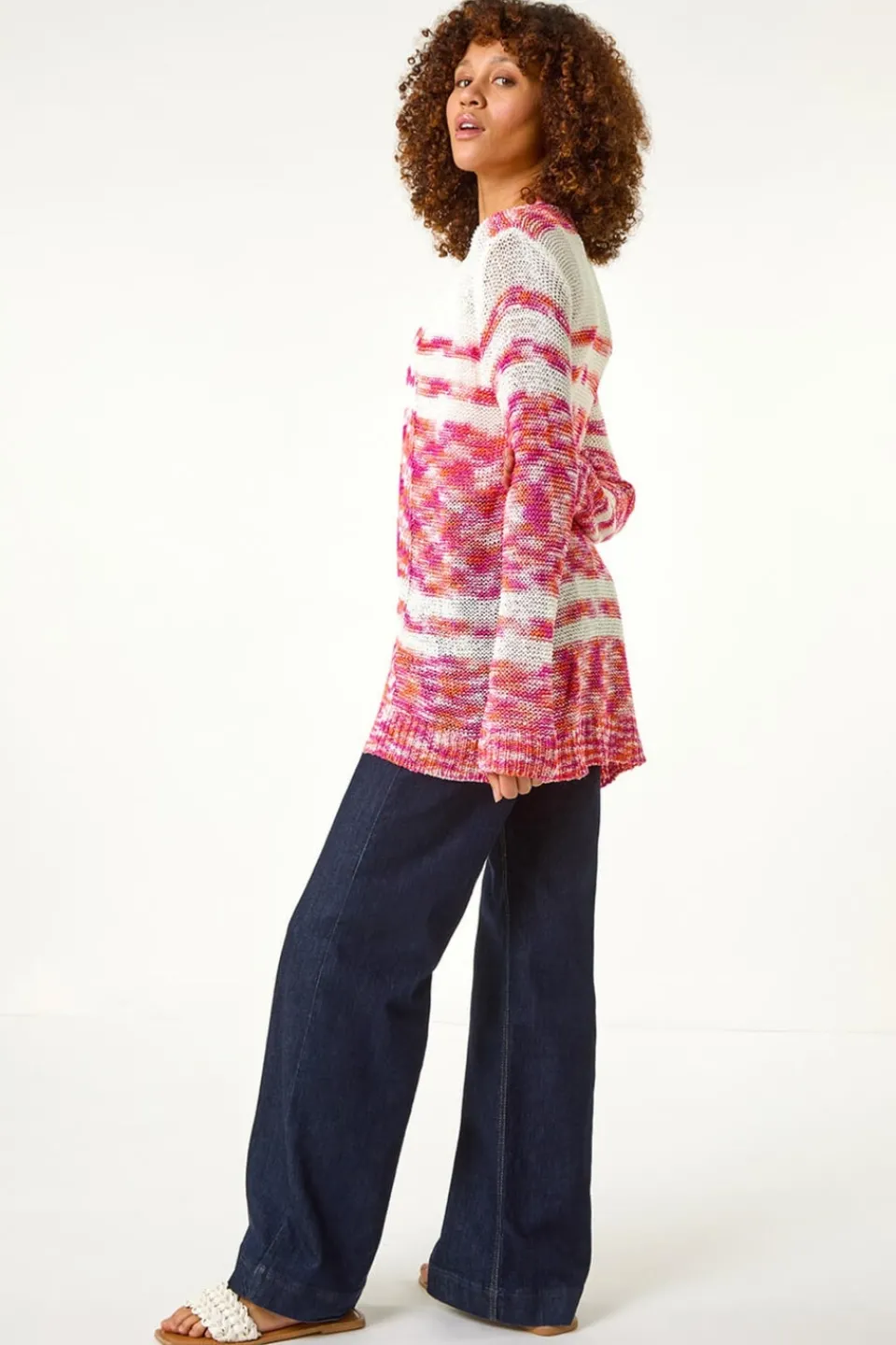 Tops>Roman Candy Pink Colour Block Spacedy Knit Cardigan