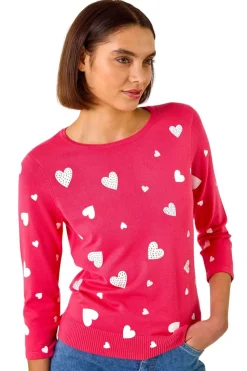 Tops>Roman Candy Pink Hotfix Heart Print Knit Jumper CandyPink
