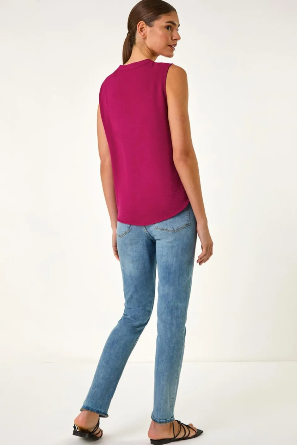 Tops>Roman Candy Pink Linen Ruffle Vest Top