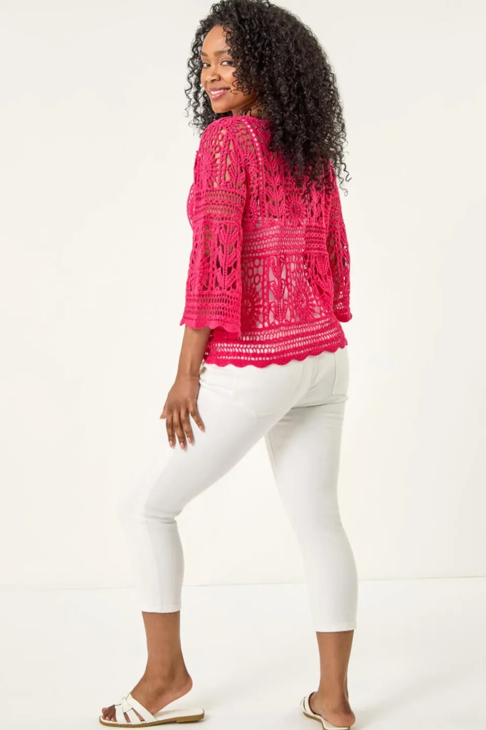 Tops>Roman Cerise Petite Cotton Crotchet Tunic Top