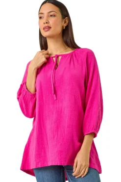 Tops>Roman Cerise Tie Neck Tunic Top
