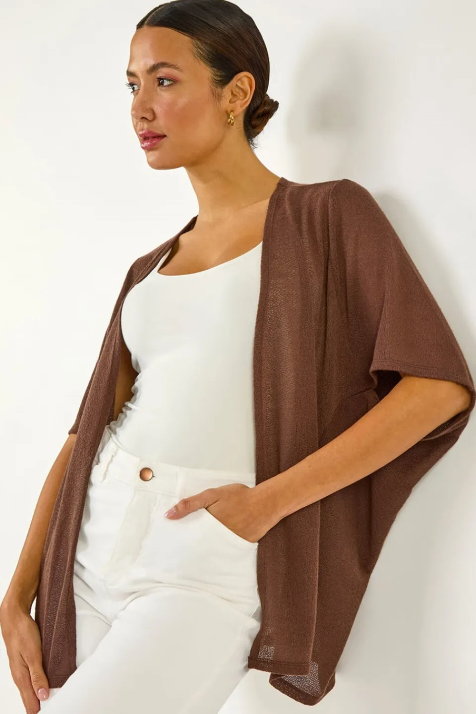 Tops>Roman Chocolate Cocoon Tunic Cardigan