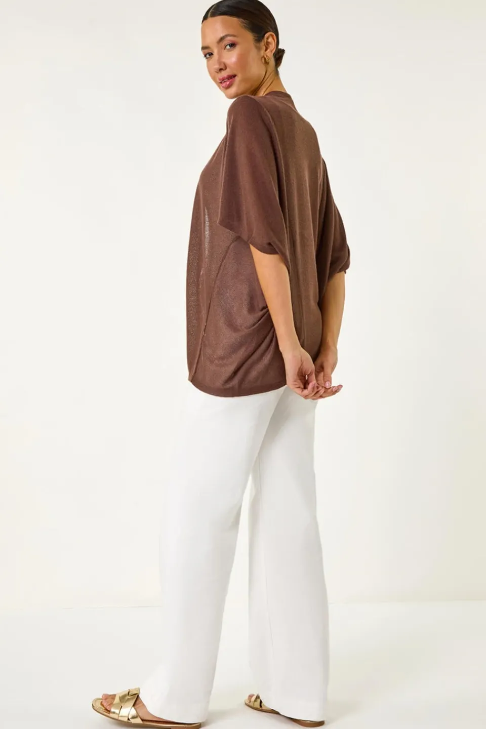 Tops>Roman Chocolate Cocoon Tunic Cardigan
