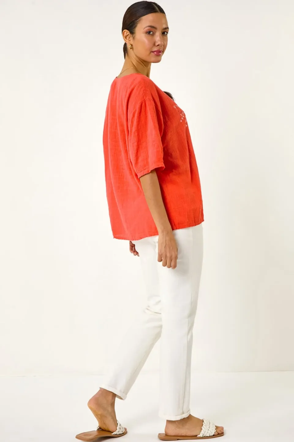 Tops>Roman Coral Dandelion Hotfix Tunic Top
