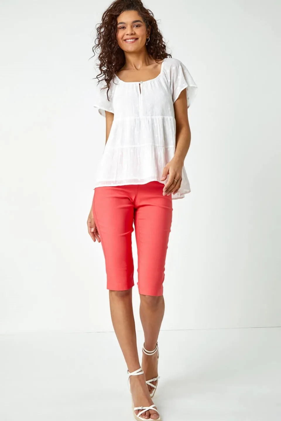Shorts>Roman Knee Length Stretch Shorts Coral
