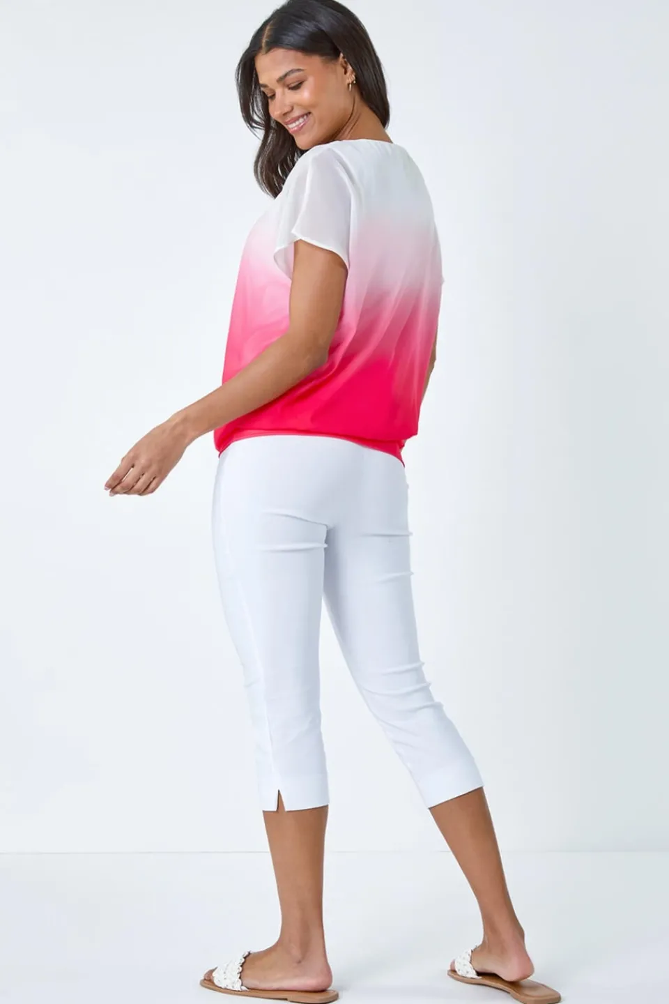 T-Shirts>Roman Coral Ombre Chiffon Overlay Blouson Top