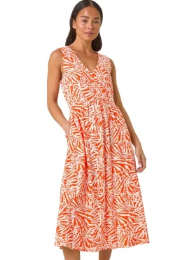 Dresses>Roman Coral Petite Linen Mix Midi Dress