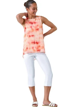 Tops>Roman Coral Petite Sleeveless Tie Dye Print Top