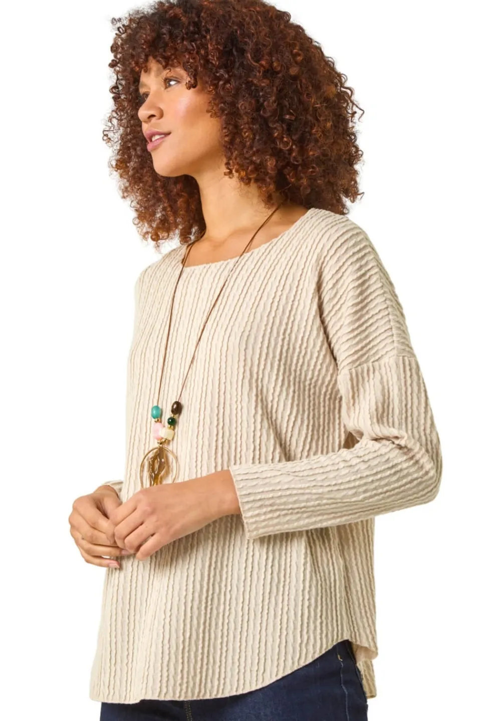 Tops>Roman Cream Textured Relaxed Top