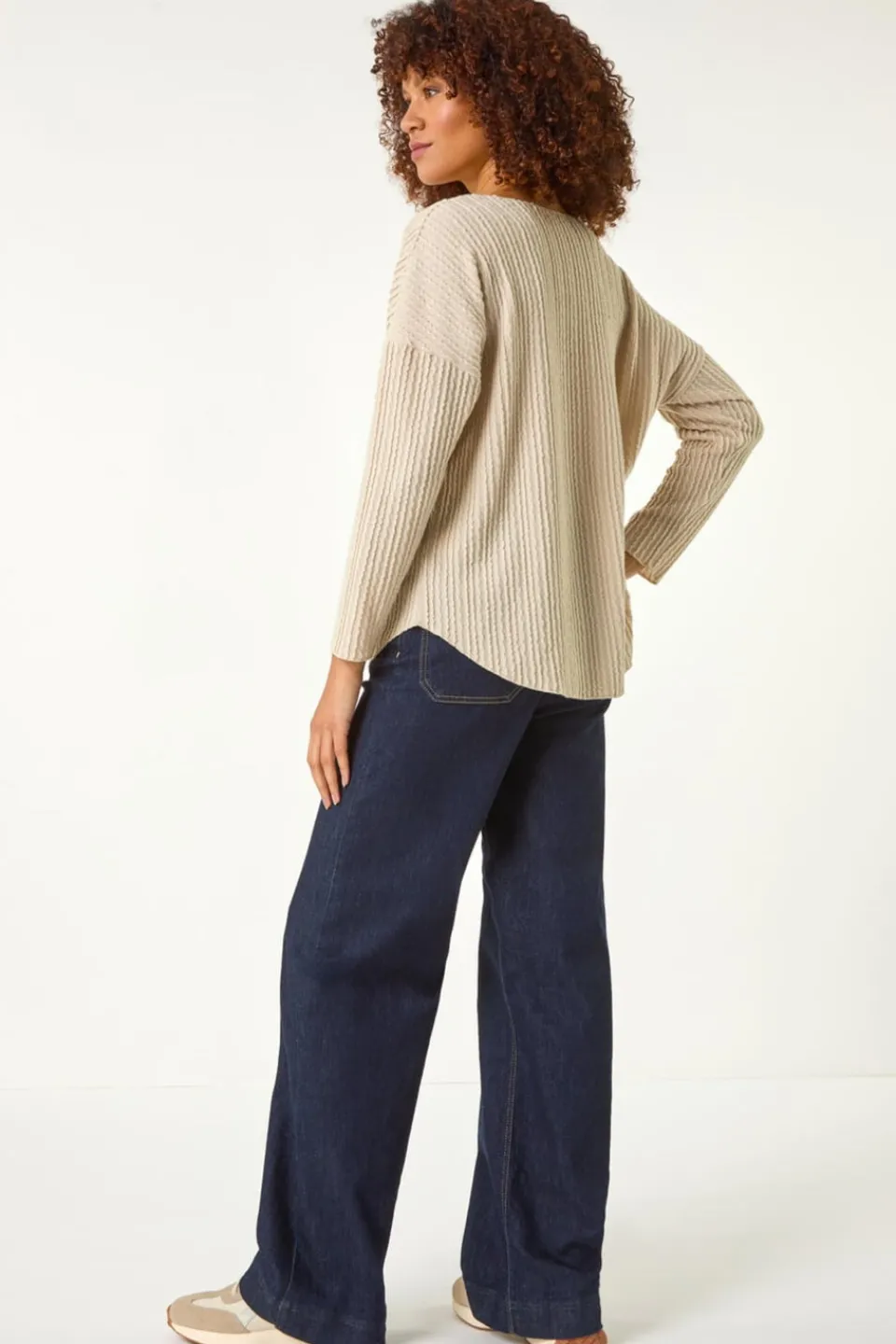Tops>Roman Cream Textured Relaxed Top