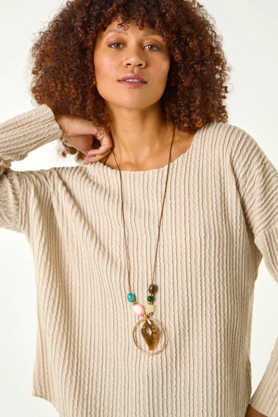 Tops>Roman Cream Textured Relaxed Top