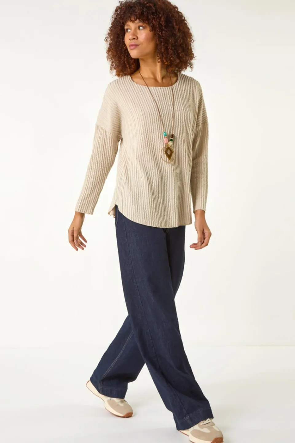 Tops>Roman Cream Textured Relaxed Top