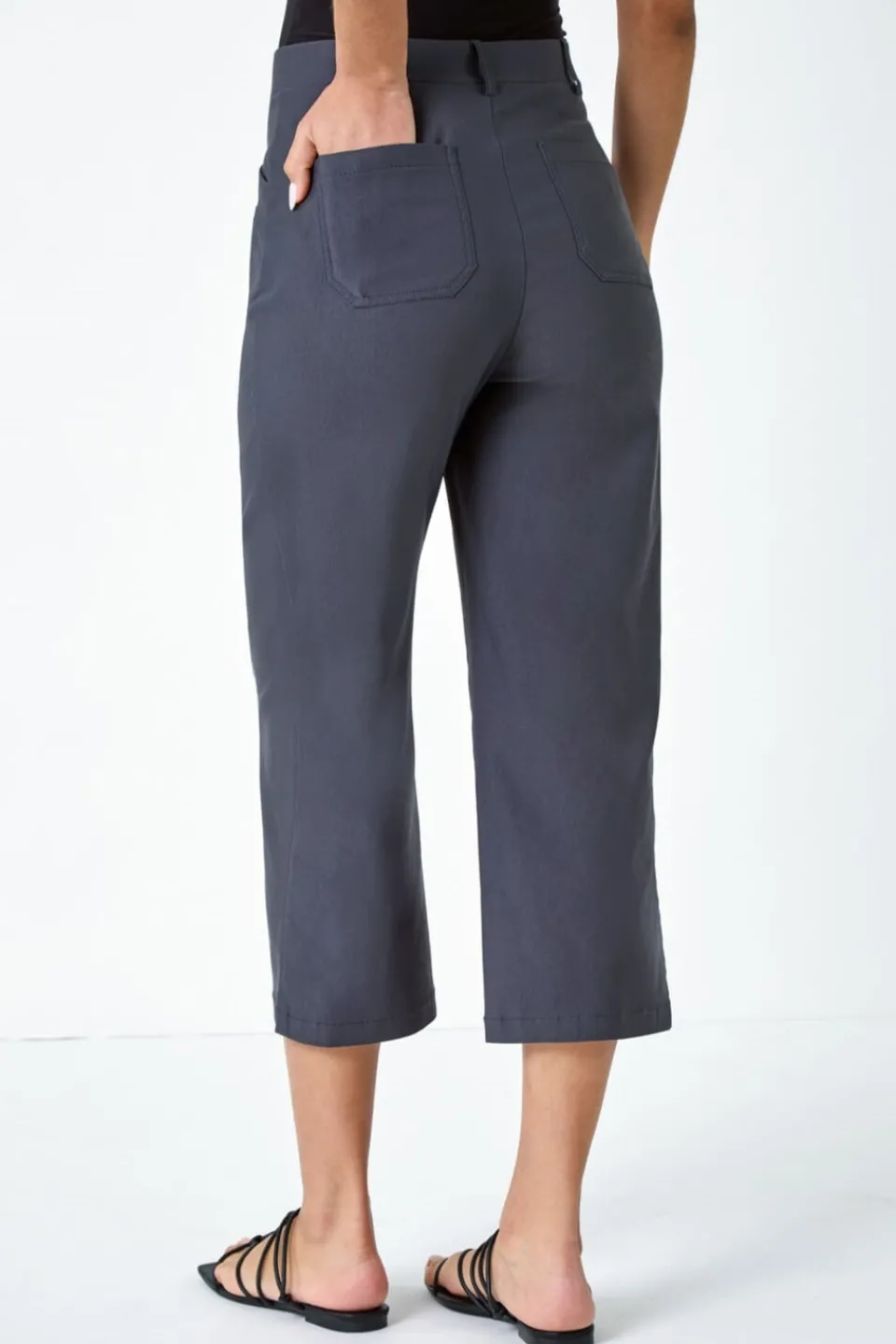 Trousers>Roman Dark Grey Cropped Stretch Culotte