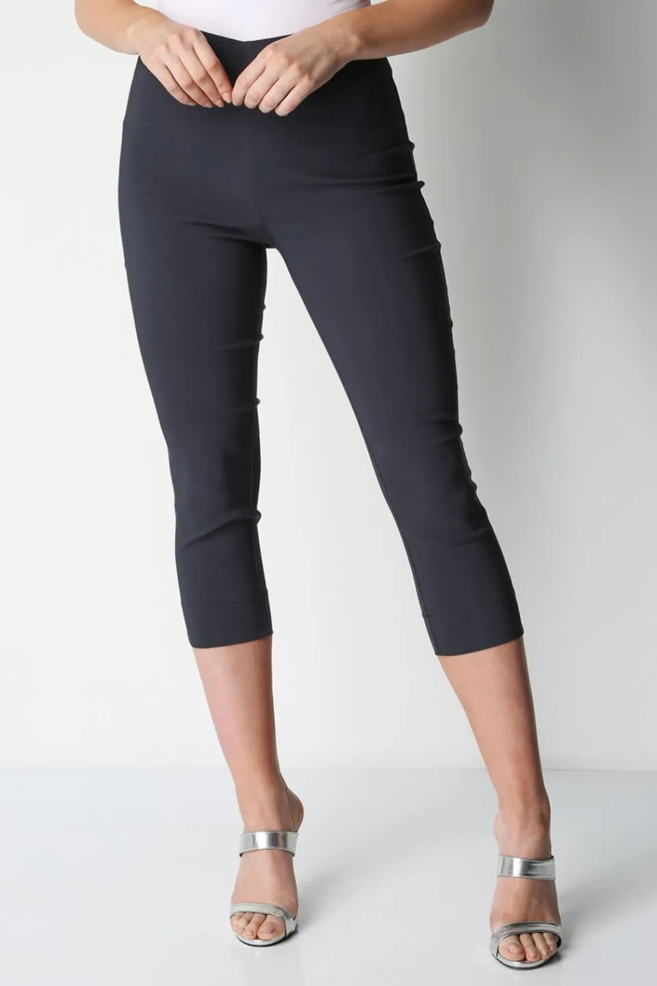 Trousers>Roman Dark Grey Cropped Stretch Trouser Capri Summer Leggings 3/4 Pedal Pushers DarkGrey
