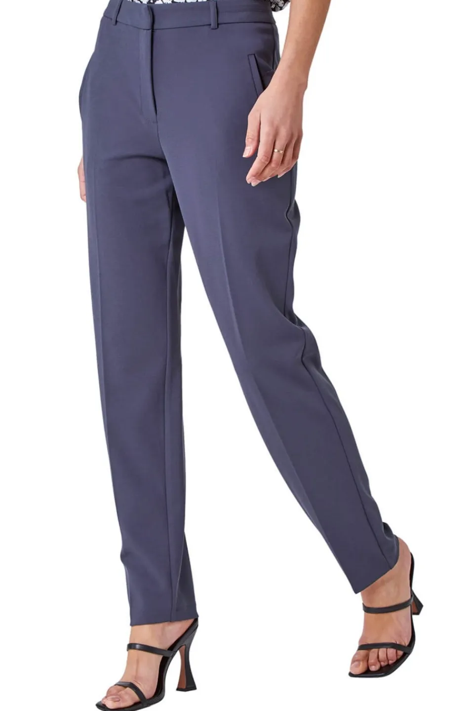 Trousers>Roman Dark Grey Long Straight Leg Stretch Trouser DarkGrey