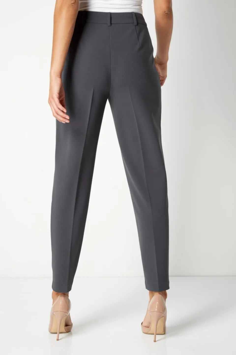 Trousers>Roman Dark Grey Short Straight Leg Stretch Trouser DarkGrey