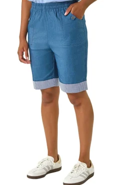 Shorts>Roman Denim Bengaline Turn Up Stripe Stretch Shorts