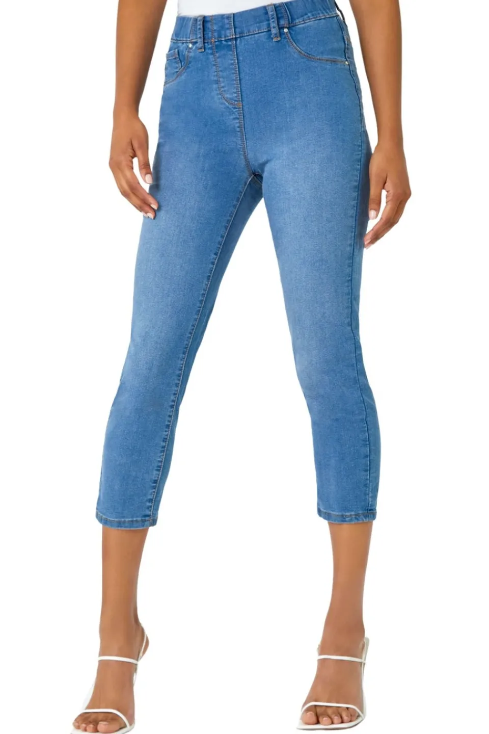 Jeans & Jeggings>Roman Denim Blue Cropped Stretch Denim Jegging DenimBlue