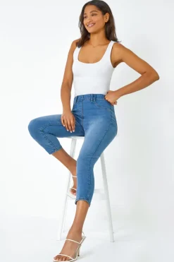 Jeans & Jeggings>Roman Denim Blue Cropped Stretch Denim Jegging DenimBlue