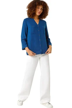 Tops>Roman Denim Buttoned Pocket Shirt BlueDenim