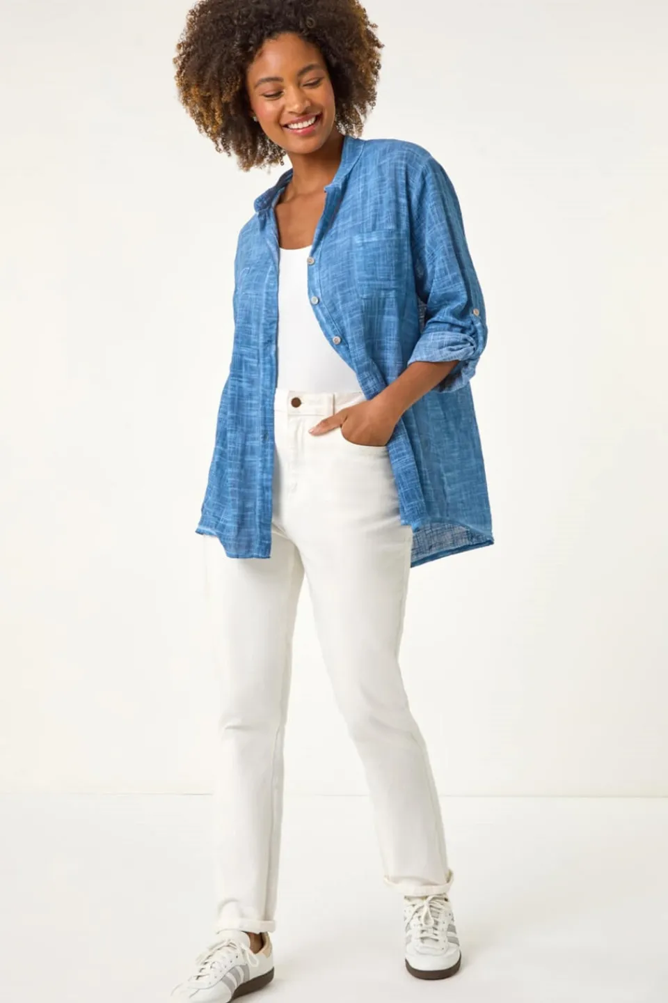 Blouses & Shirts>Roman Denim Cotton Button Through Shirt