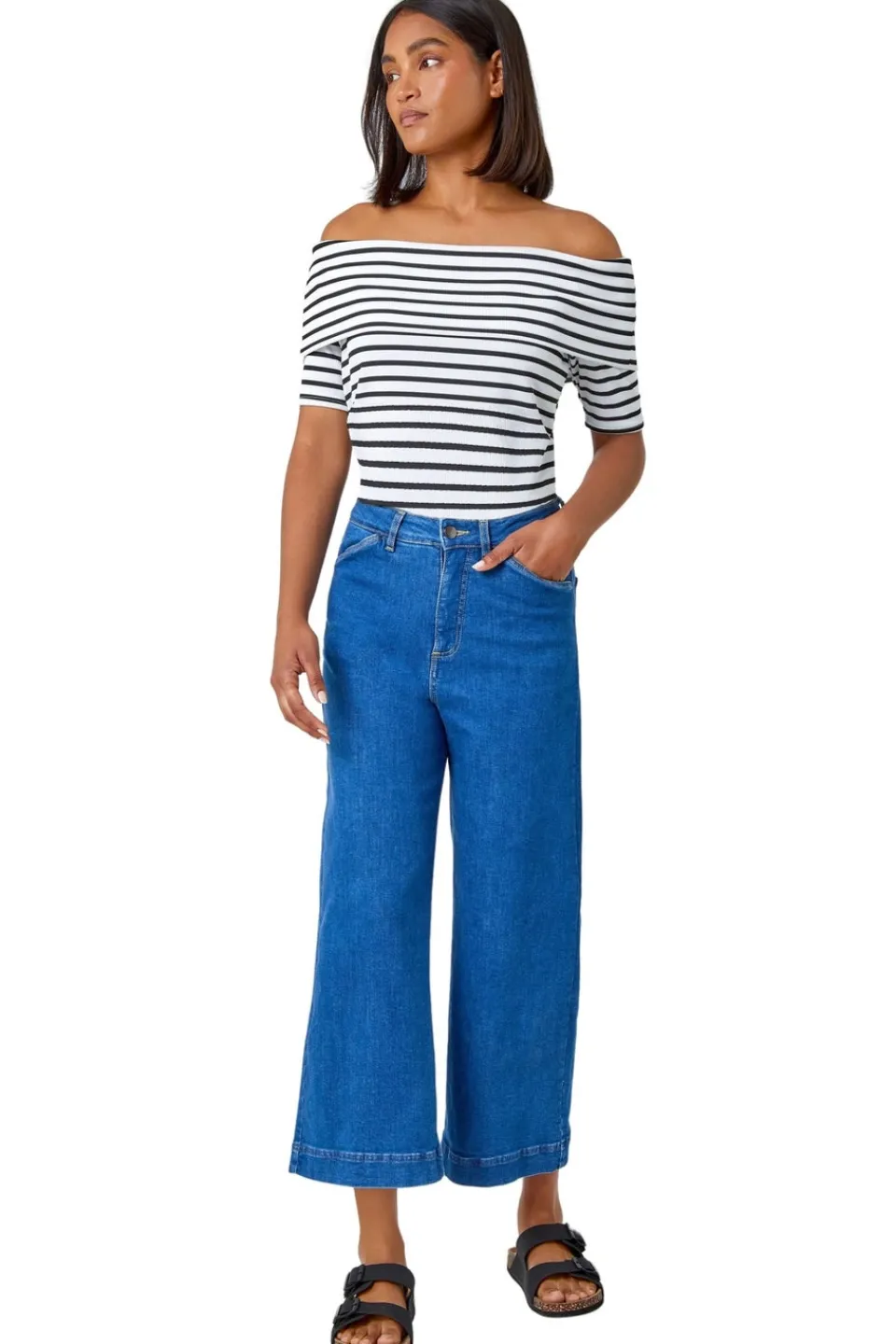 Jeans & Jeggings>Roman Denim Cotton Denim Stretch Culottes