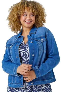 Coats & Jackets>Roman Denim Curve Cotton Denim Jacket