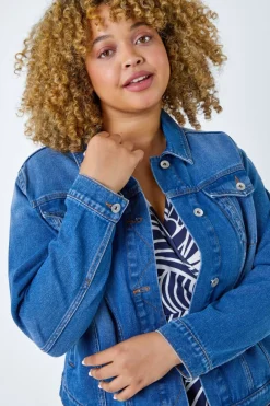 Coats & Jackets>Roman Denim Curve Cotton Denim Jacket