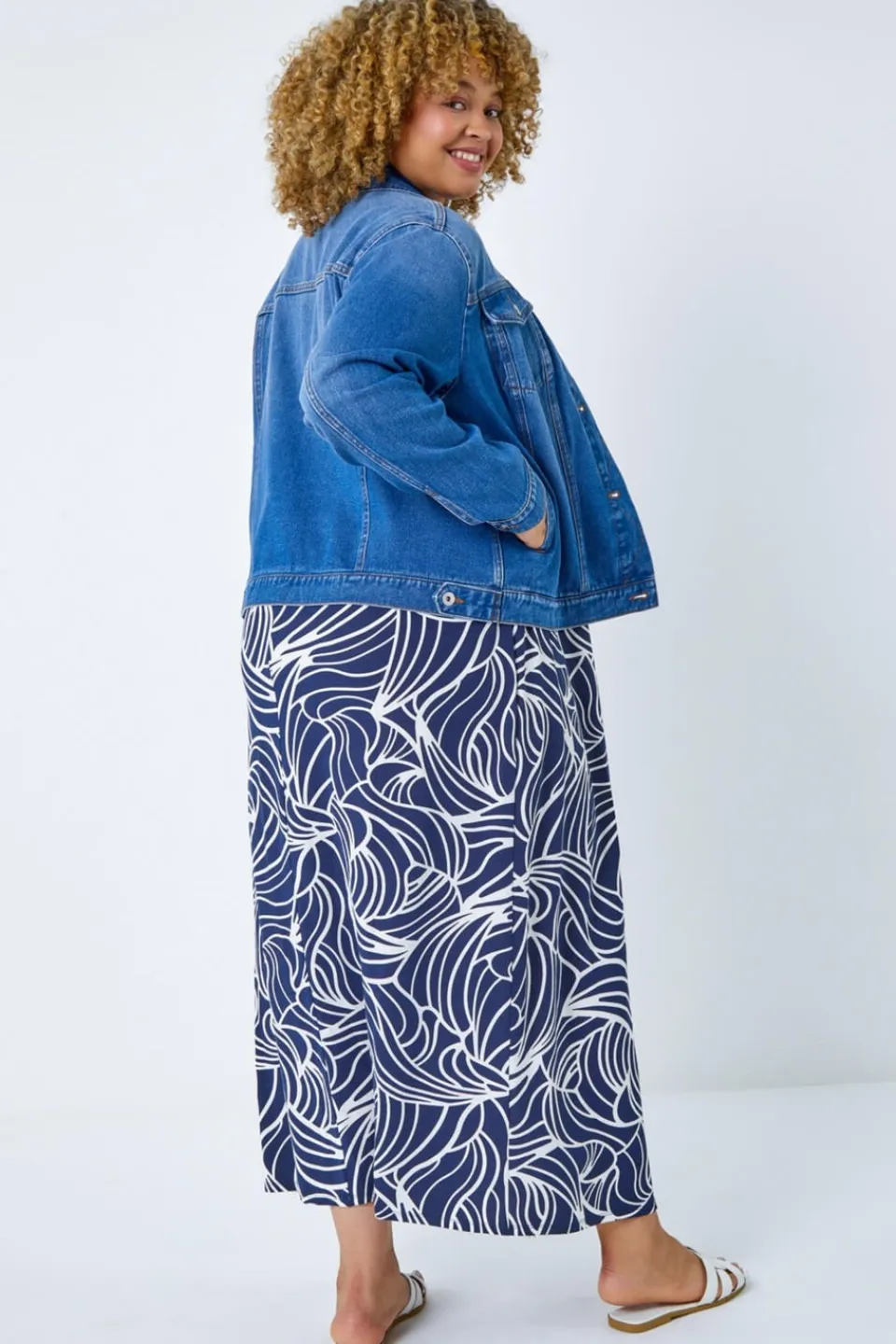 Coats & Jackets>Roman Denim Curve Cotton Denim Jacket