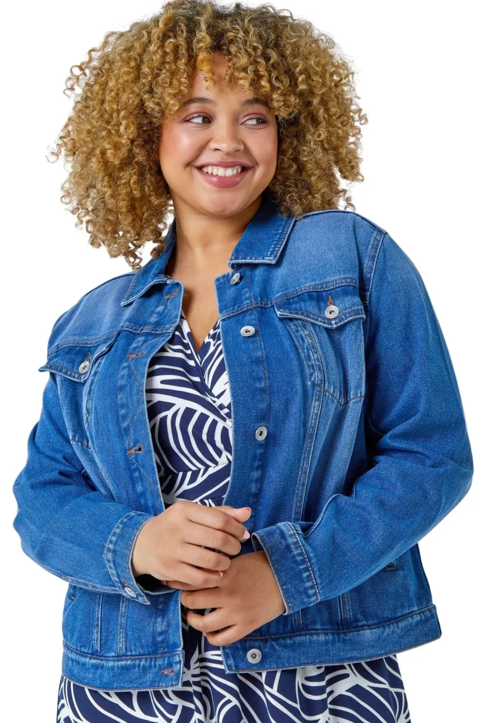Coats & Jackets>Roman Denim Curve Cotton Denim Jacket