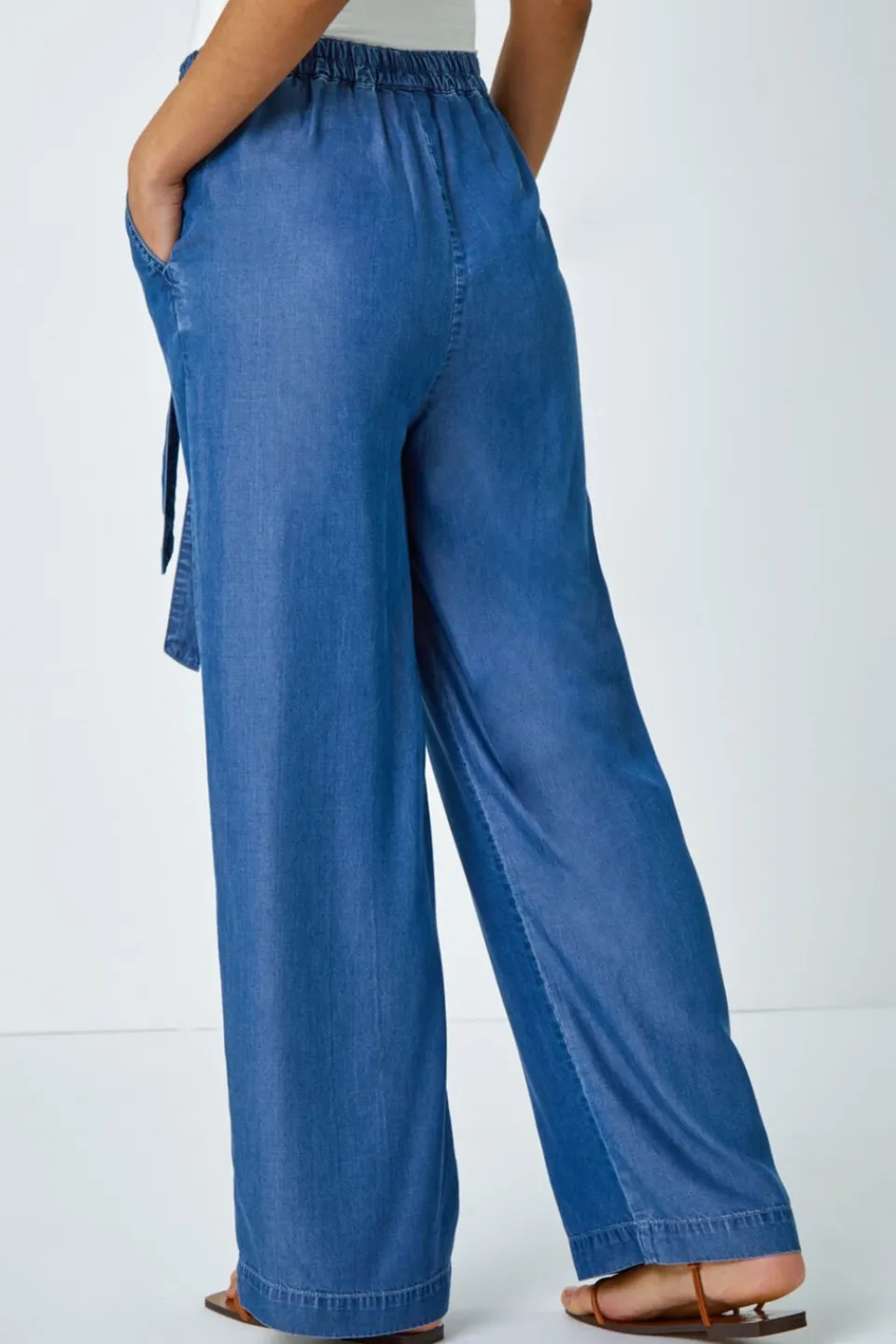 Trousers>Roman Denim Elastic Tie Waist Pocket Trousers