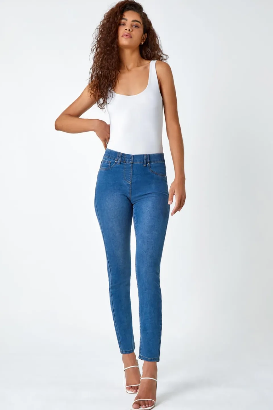 Jeans & Jeggings>Roman Elastic Waist 31" Stretch Jegging Denim
