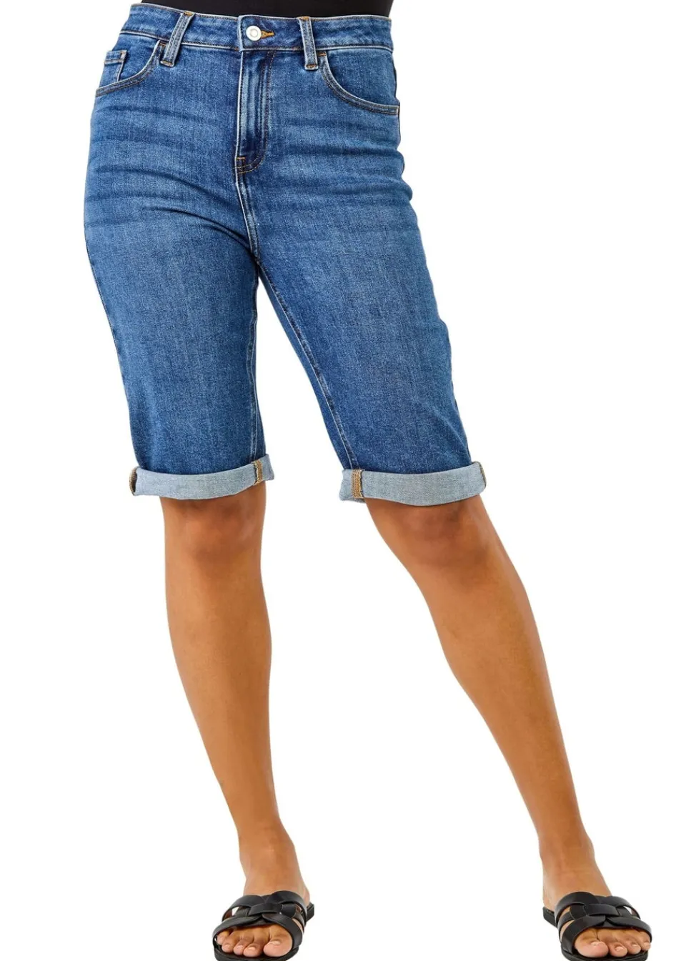 Shorts>Roman Denim Essential Stretch Knee Length Shorts Demin