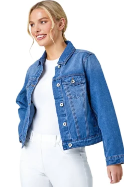 Coats & Jackets>Roman Denim Petite Bleached Denim Jacket