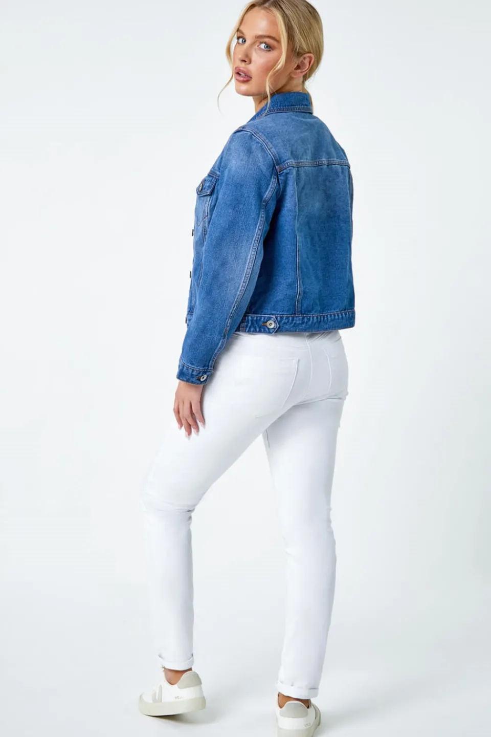Coats & Jackets>Roman Denim Petite Bleached Denim Jacket